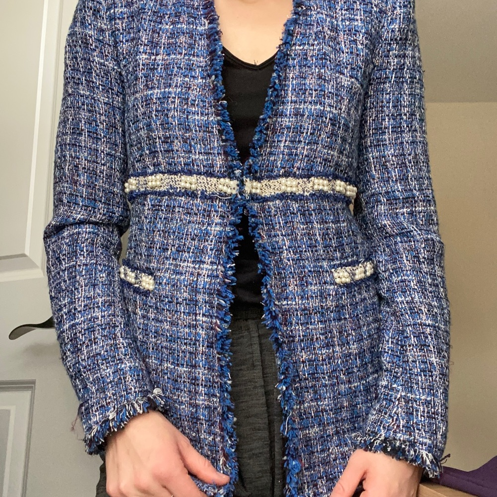 ZARA • tweed and pearl blazer